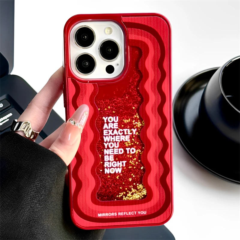 

Stylish Red Glitter Quicksand Hard Back Case For iPhone 16 15 13 14 12 Pro Max Shockproof Phone Cover Shell
