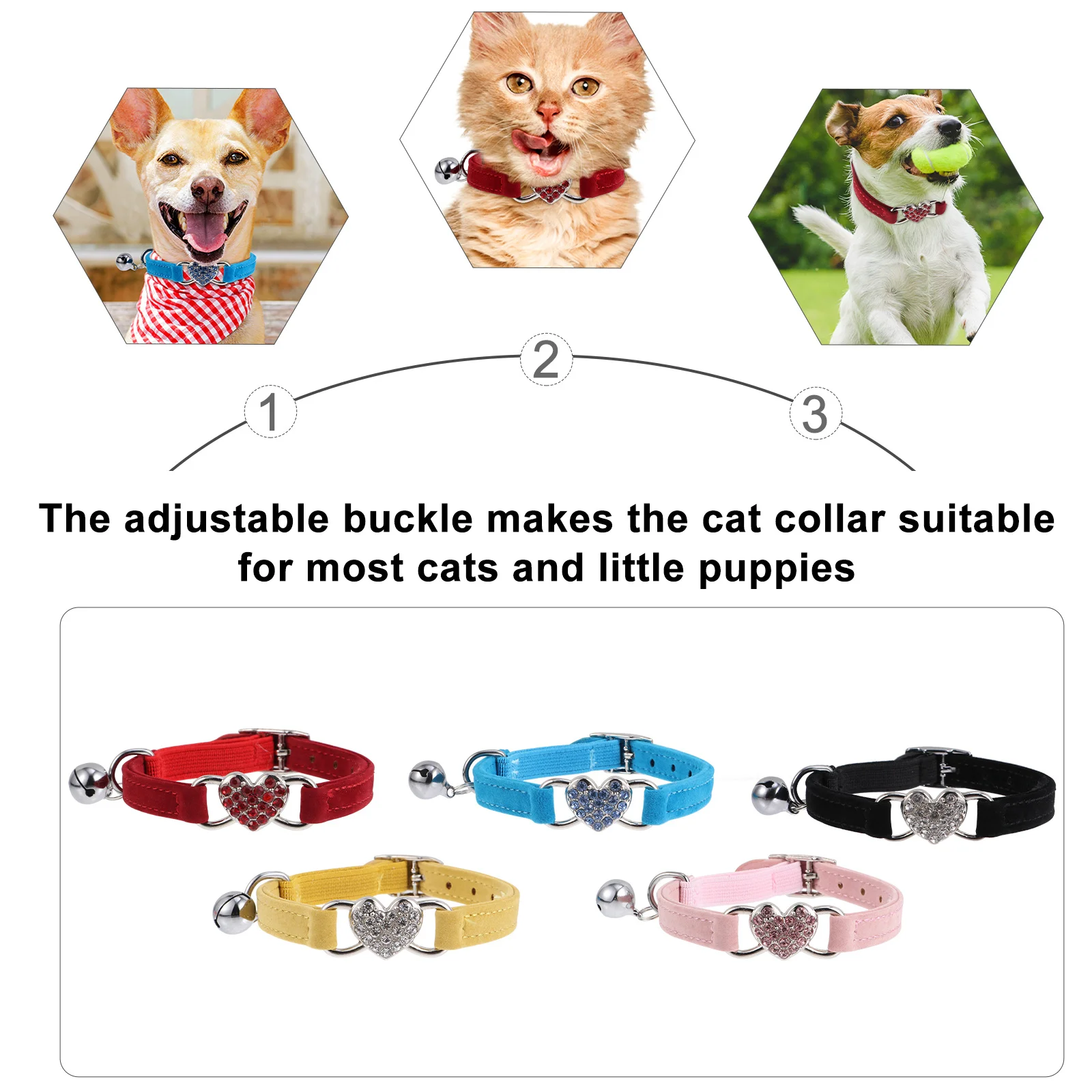 

5pcs Adjustable Love Heart Cat Collar For Kitten Pet Rhinestone Safety Breakaway Lightweight Durable Puppy Accessory