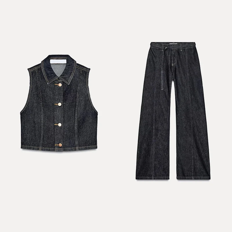 Primavera 2025 Gilet di jeans da donna Pantaloni svasati Faion Set Z Nuovo arrivo Ele Abito casual Perfetto per lavorare o giocare