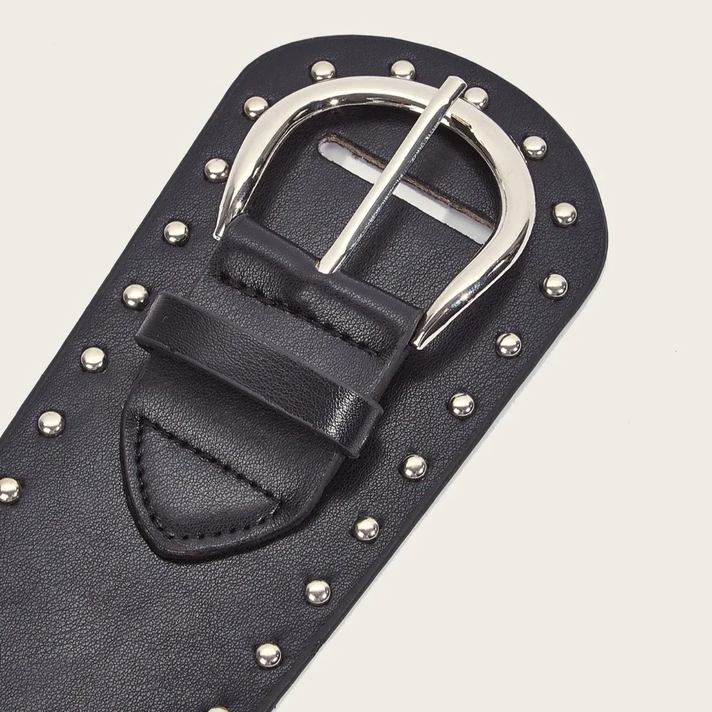 Retro Vintage Rivet Leather Belt Studded Design PU Leather Women's Waist Belt Chic Y2k Dress Jeans Waistband Female