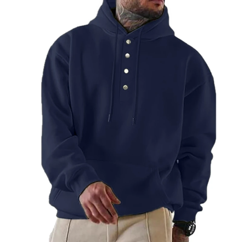 

Hot Selling Men's Hooded Sweatshirt in Europe and America Cotton Blend Long Sleeve Loose Jacket Drawstring Pocket Coat D0272