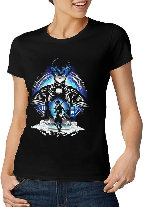 Blue Anime Lock Shirt Women's Fashion Short Sleeve Cotton T Shirts Quick Dry Pattern Custom Tee Tops Black