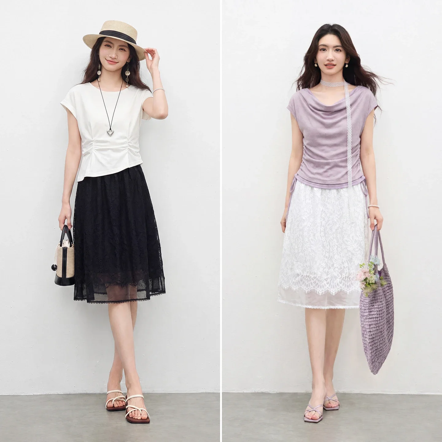 SENTUBILA French White Lace Skirt for Women 2026 Summer Elegant Ladies Breathable Midi Umbrella Skirt Female Clothing W62QG7983