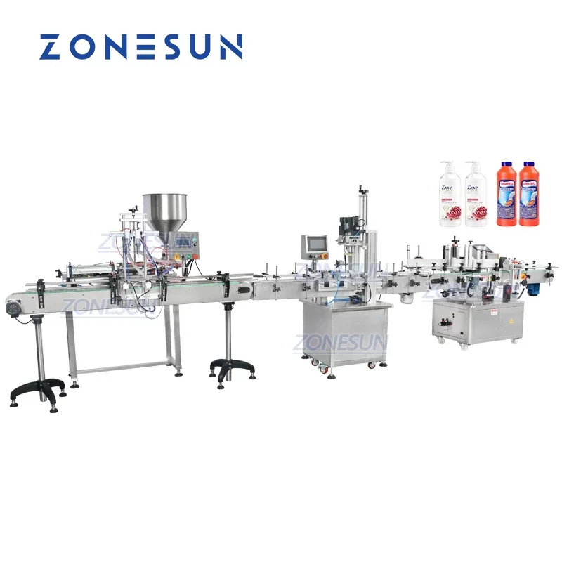 ZONESUN Automatic Moisturizing Lotion Cream Vaseline 2 Heads Pneumatic Paste Filling Capping Labeling Machine