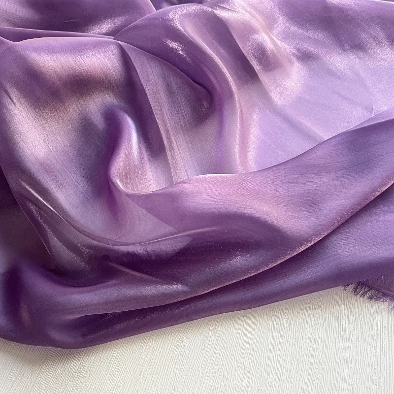 Purple Starlight Satin Half Transparent Silk Smooth Fabric Soft and Light Drifting Hanfu Wedding Dress Designer Fabric