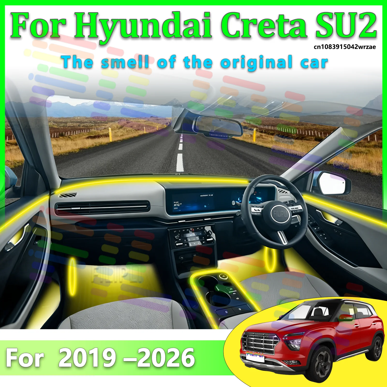

Светодиодные лампы для Hyundai Creta SU2, цветная атмосферная подсветка, неоновые полосы для салона автомобиля, управление через приложение, 64 RGB-цвета.