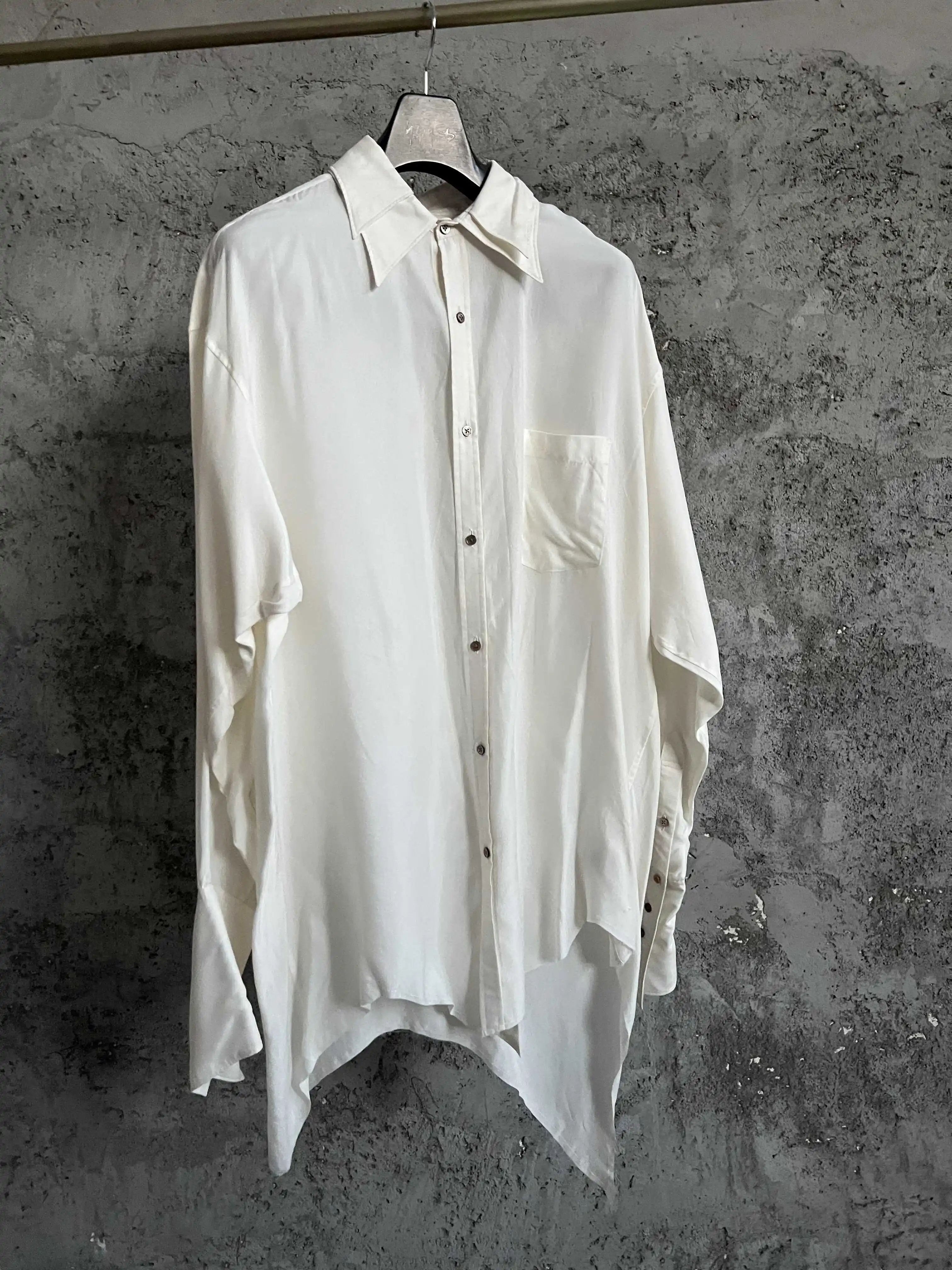 Pure cotton poplin irregular hollowed-out shirt, white designer