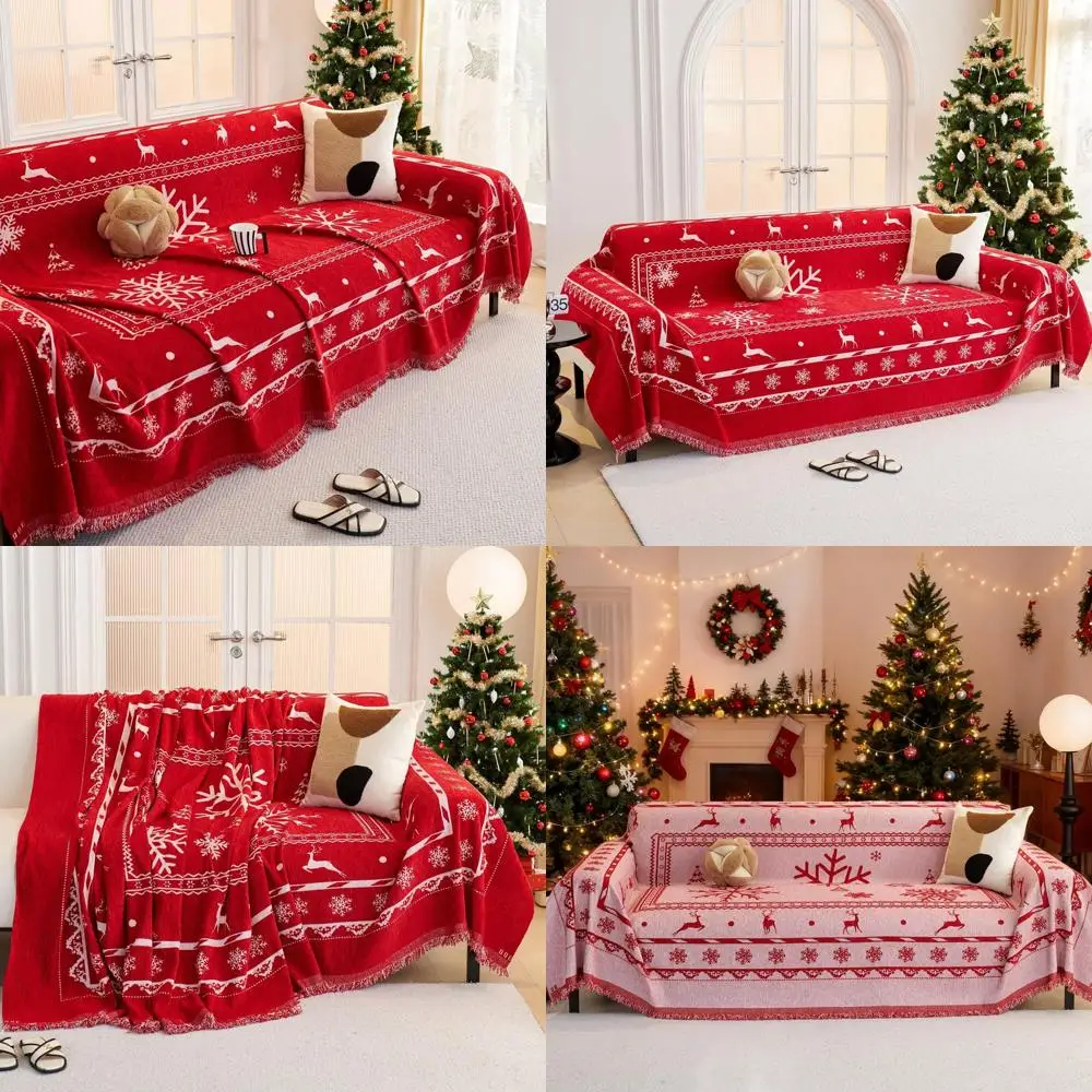

Reversible Chenille Sofa Cover with Tassels for 2-3 Cushion Couch, Washable Christmas Pet-Friendly Sofa Slipcover (71x118)