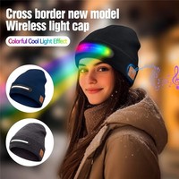 USB Rechargeable LED Lighted Beanie Hat Built-in Speaker Mic Detachable Smart Bluetooth Beanie Three-Stage Lighting Knitted Hat