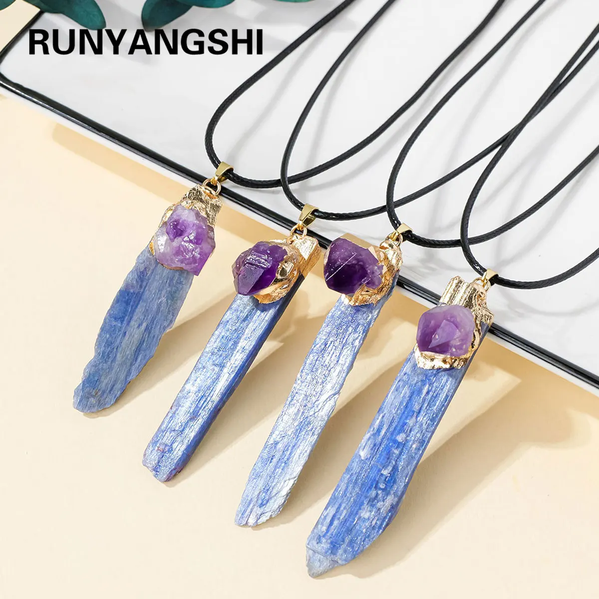 1PC Natural Crystal kyanite Amethyst Tooth Flower Pendant Necklace Quartz Jewelry For Man Gifts Mother's Day Gift