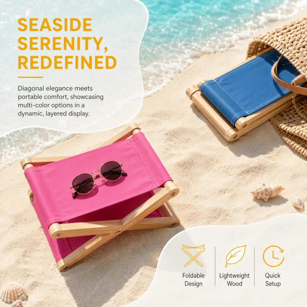 Compact Folding Wooden Beach Pillow Adjustable Height UV Resistant Canvas Lounge Headrest Ergonomic Sunbathing