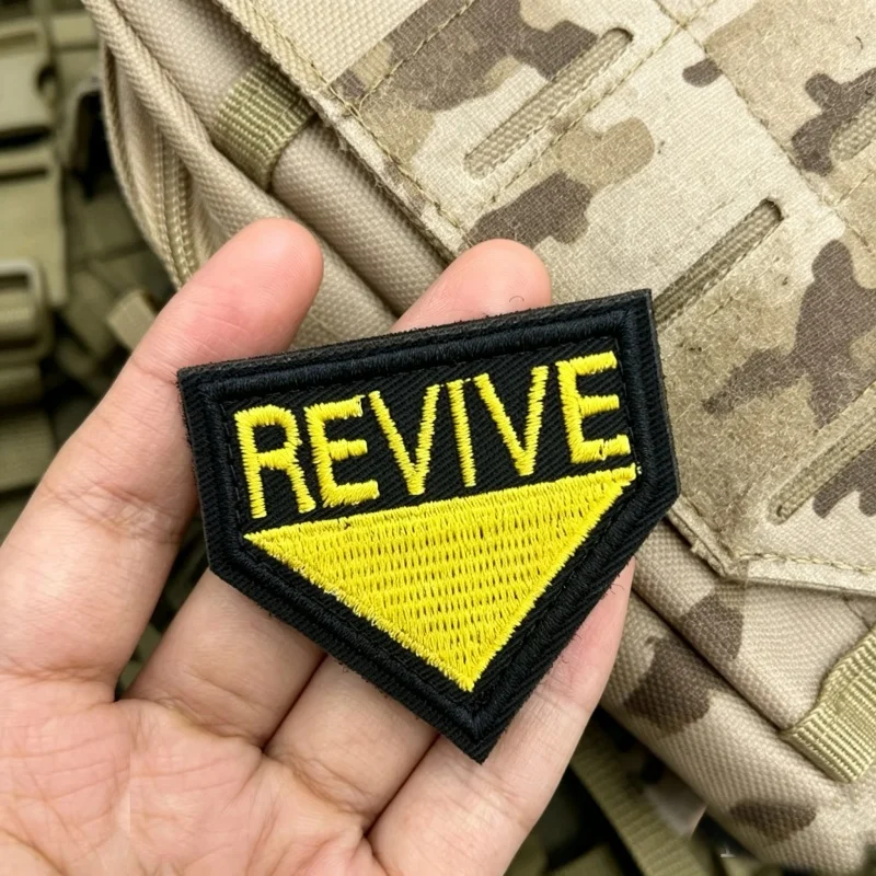 Revive Gaming Morale Embroidered Tactical Patch, Shooter Game Hook Loop Arm Patch, Decorative Badge for Tactical Vest Backpack