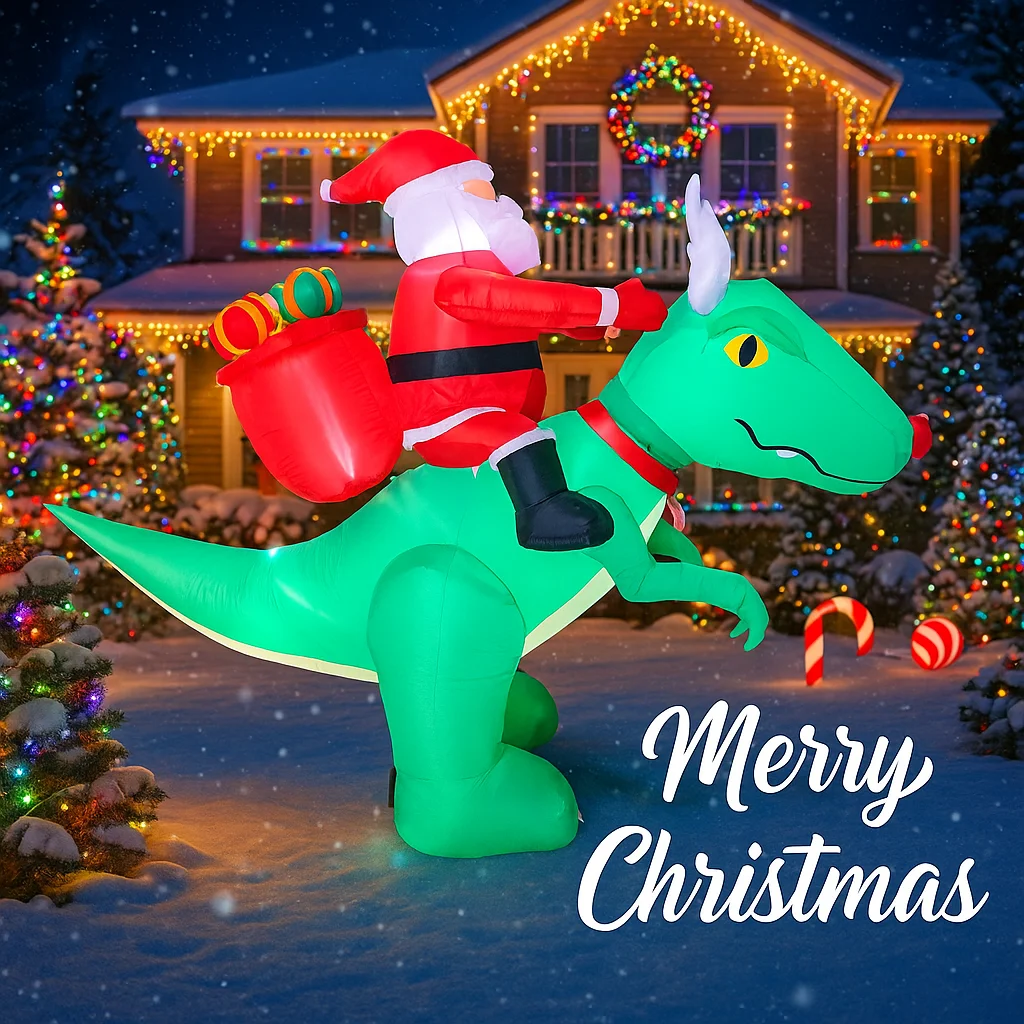 7,8 FT LED Aufblasbare Weihnachten Hof Dekor Santa Reiten Dinosaurier Rasen Garten Liefert Hause Ornament Geschenke Spielzeug Weihnachten Dekorationen
