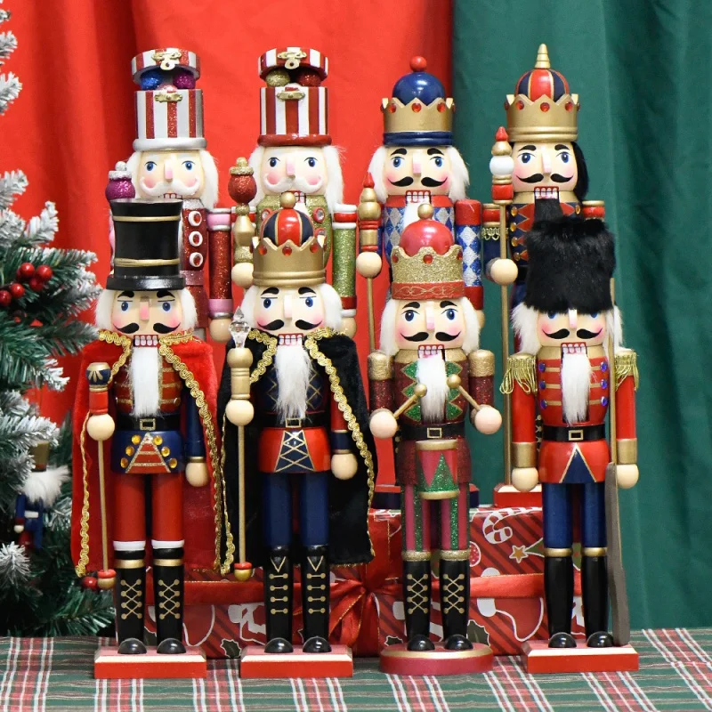 38CM Christmas Nutcracker Wooden Nutcracker Ornament Cloak Soldier Handcraft Doll Toy Home Office Desktop Xmas Decoration Gift