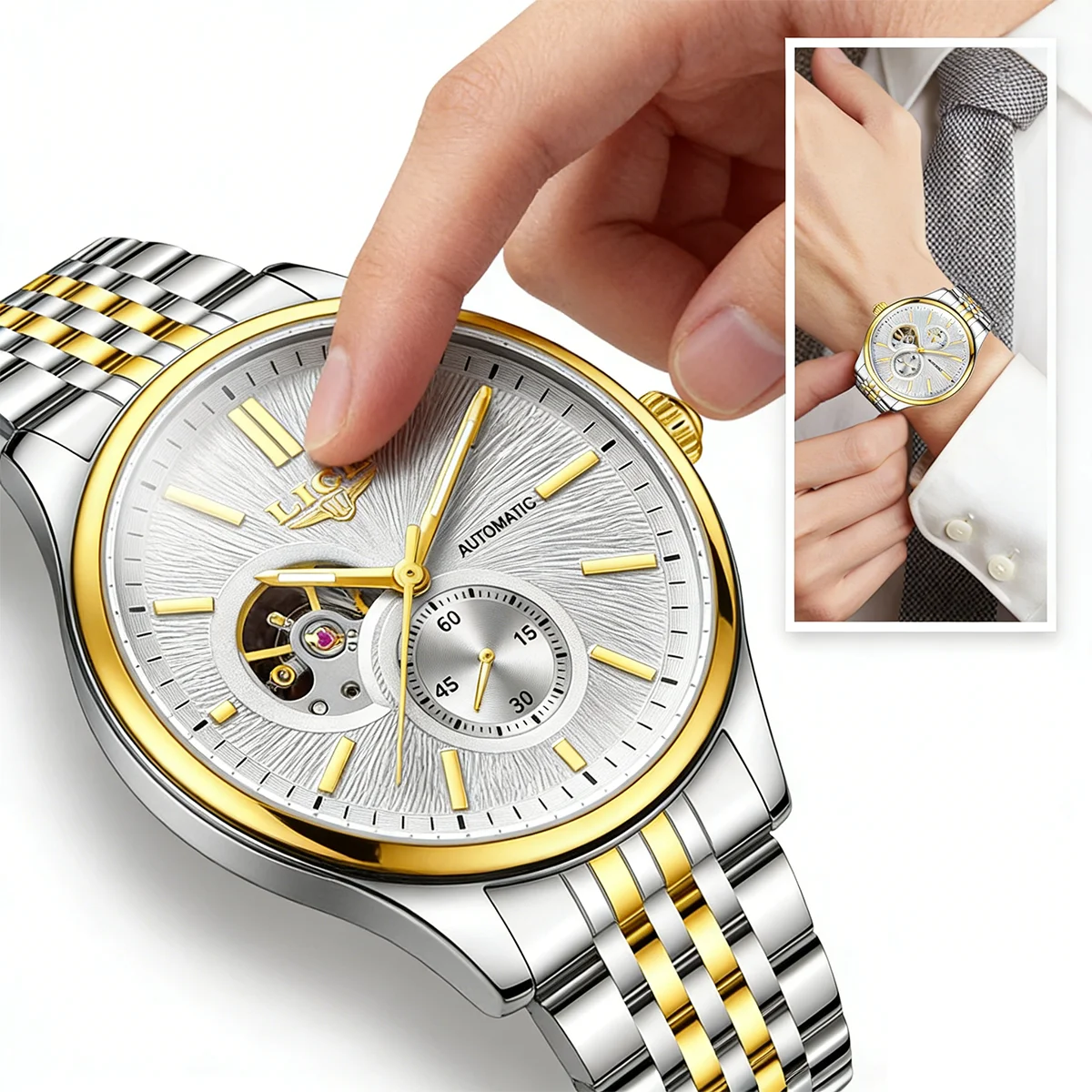 

Мужские роскошные механические часы LIGE, деловые, с автоматическим механизмом, водонепроницаемые, светящиеся, из нержавеющей стали, Relogio mecanico