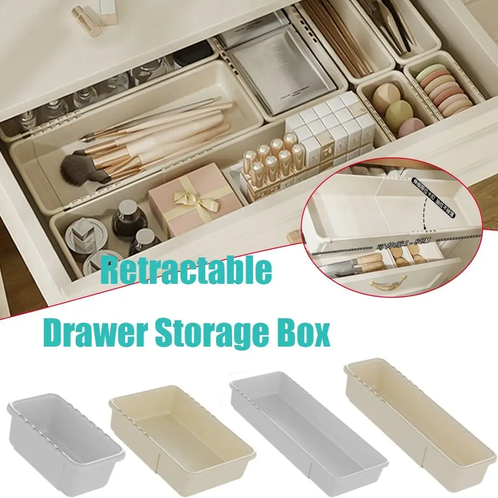 Durable Retractable Desktop Storage Box Drawer Sundries Sorting Cosmetics Organizer Boxes Rectangular Tableware Storage Case