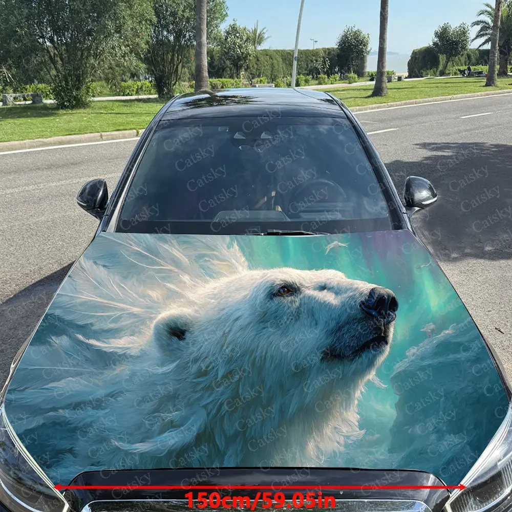 Aurora Polar Bear in Feathery Forest Car Cover Sticker, Auto Hood Decal, Car Exterior Scratch Resistant Decal, Trendy Gift for C