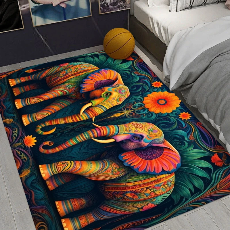 

Красочный ковер с мандалой в виде слона и цветочным узором, богемный художественный гобелен, декор для гостиной, экзотический принт, мягкий плюшевый ковер для йоги