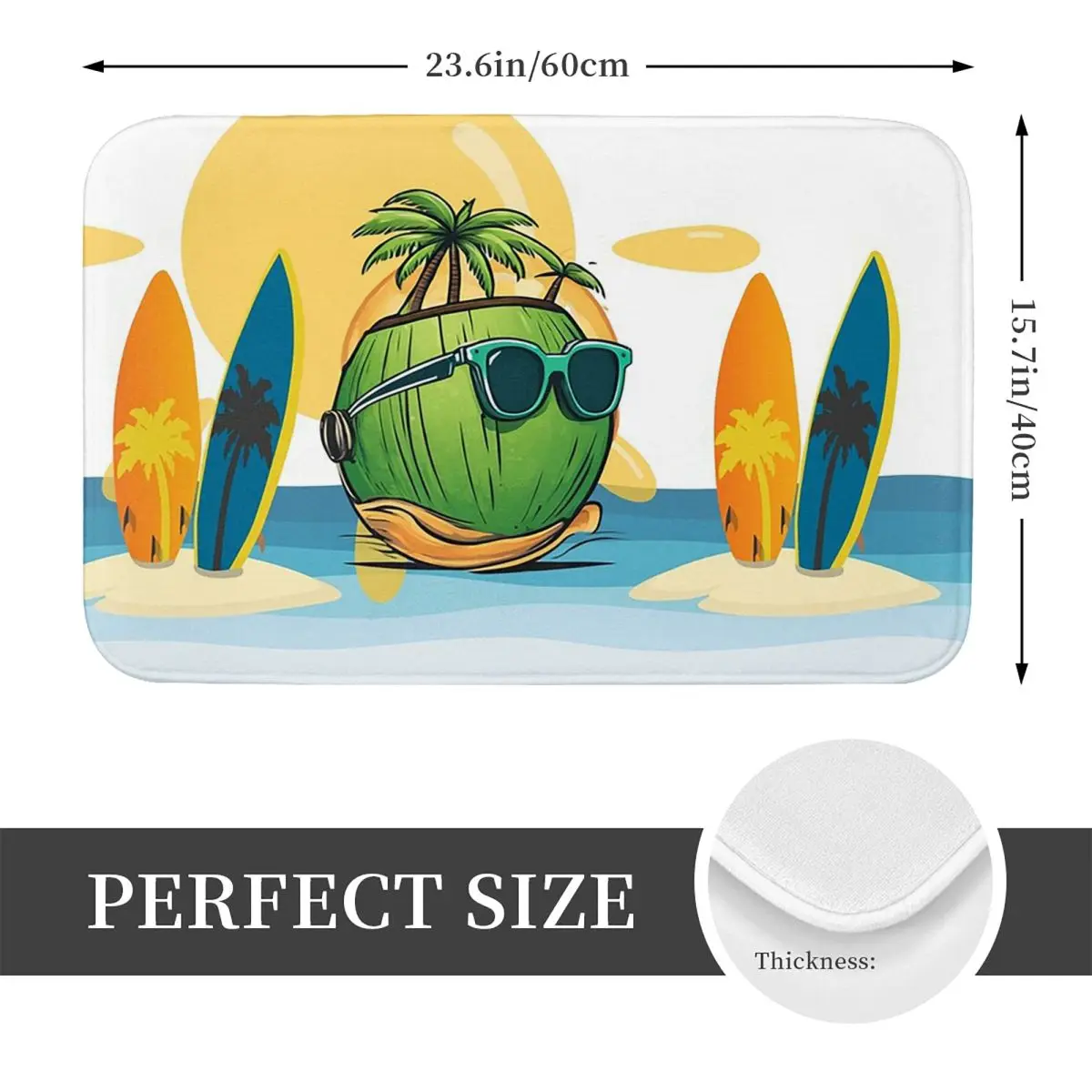 Beach Coconut With Surfboards Anti-slip Doormat Floor Mat Durable Carpet Rug for Kitchen Entrance Home Living room Footpad Mats