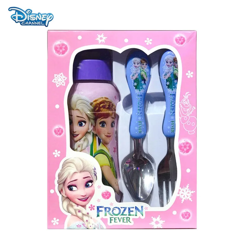 Disney Anime Tableware Set Cartoon Frozen Spiderman Cars Fork Spoon Water Cup Suit Children\'s Boutique Dinnerware with Box Gifts