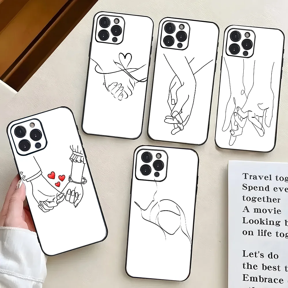 

EPC Black White Couple Line Phone Case Silicone Soft For IPhone 16 15 14 13 12 11 X XR Plus Pro Max Plus
