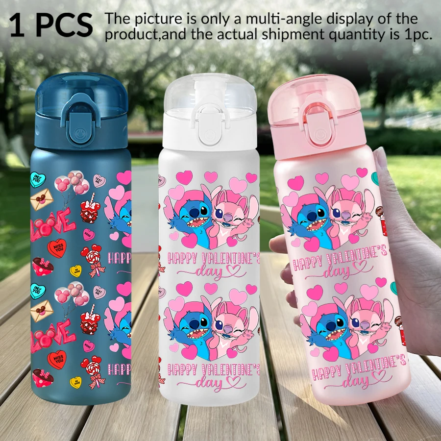 1Pc Disney, Stitch, Angel, 26oz Plastic Water Bottle Sports Water Cup with Lift Rope Birthday/Back To School Gift