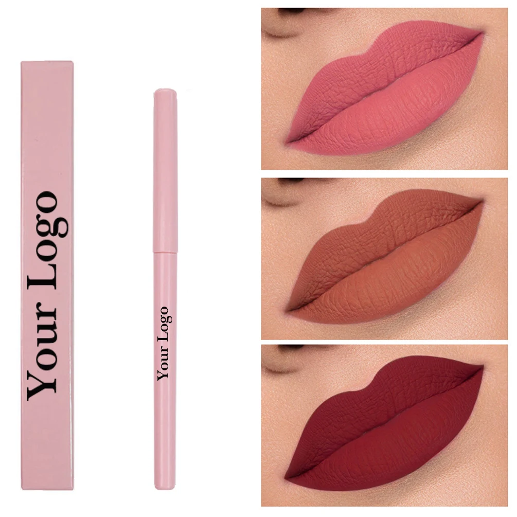 Marca própria vegana 15 cores lápis delineador labial à prova d'água torcido batom atacado maquiagem beleza logotipo personalizado lipliner