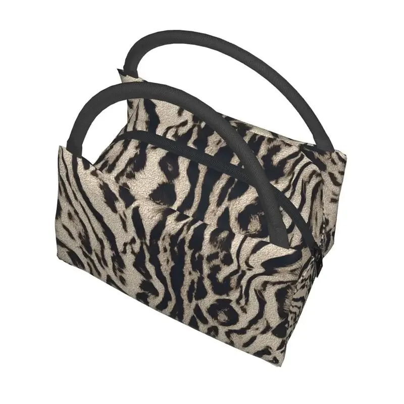 Tiger Fur Pattern Platinum Portable Lunch Box Women Waterproof Wild Animal Skin Pattern Print Insulated Lunch Bag