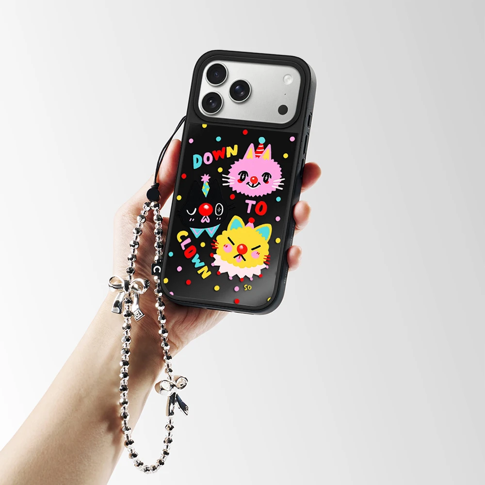 Colorful Graffiti Cat Black Mirror Surface Magnetic Phone Case Cover for IPhone 12 13 14 15 16 17 Pro Max Case for IPhone 17 Air
