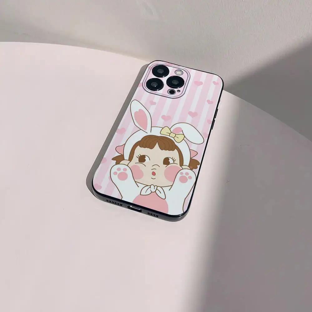 F-Fujiya Milk Girl Cute Peko Cartoon Phone Cases for iPhone 15 14 13 Pro Max 11 12 Mini X Xs XR Se 2022 Silicone Soft Shell