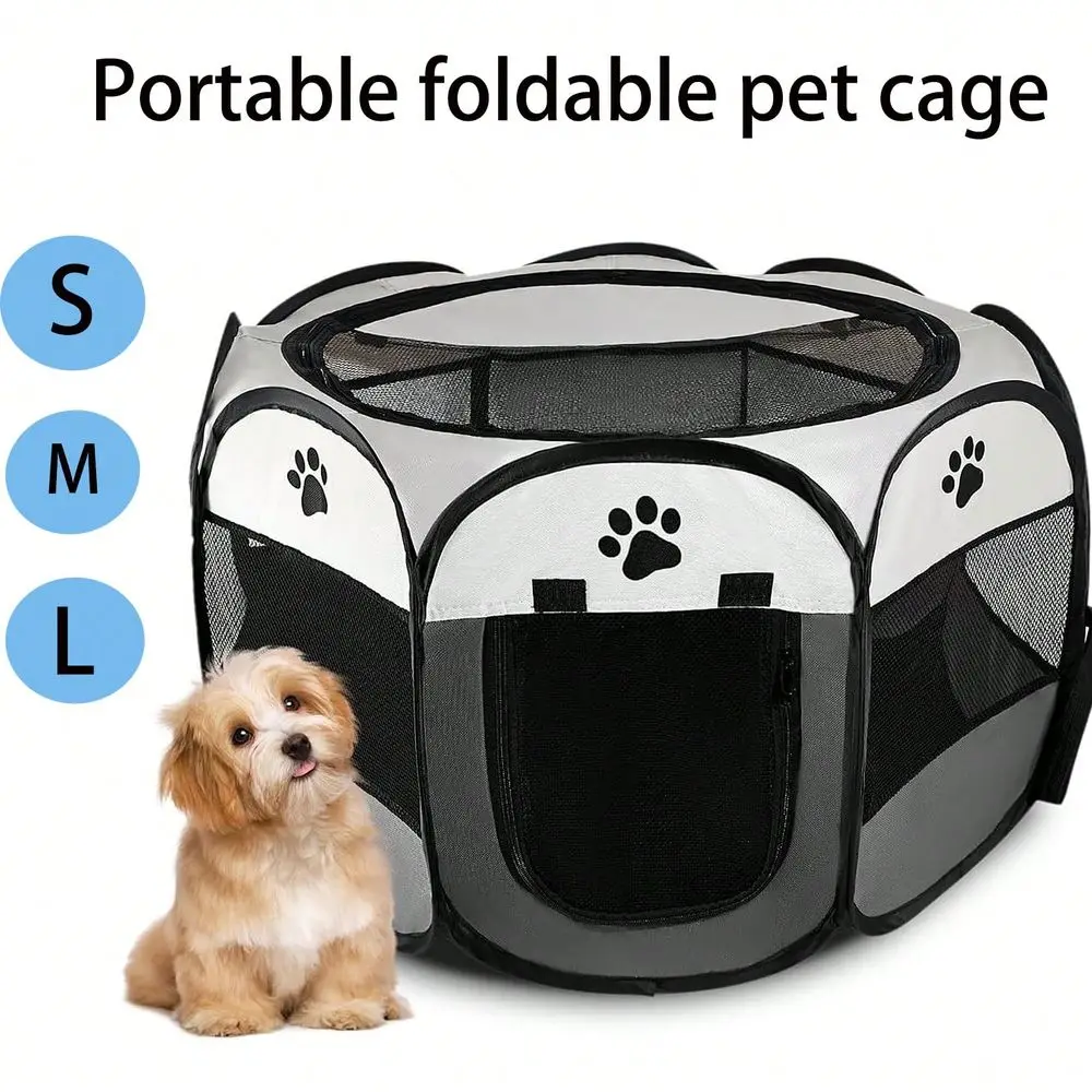 

Foldable Pet Tent For Cat Fence, Dog Fence, Rabbit Fence, Etc. Octagonal Waterproof Pet Cage Tent With Removable Awning. Essent