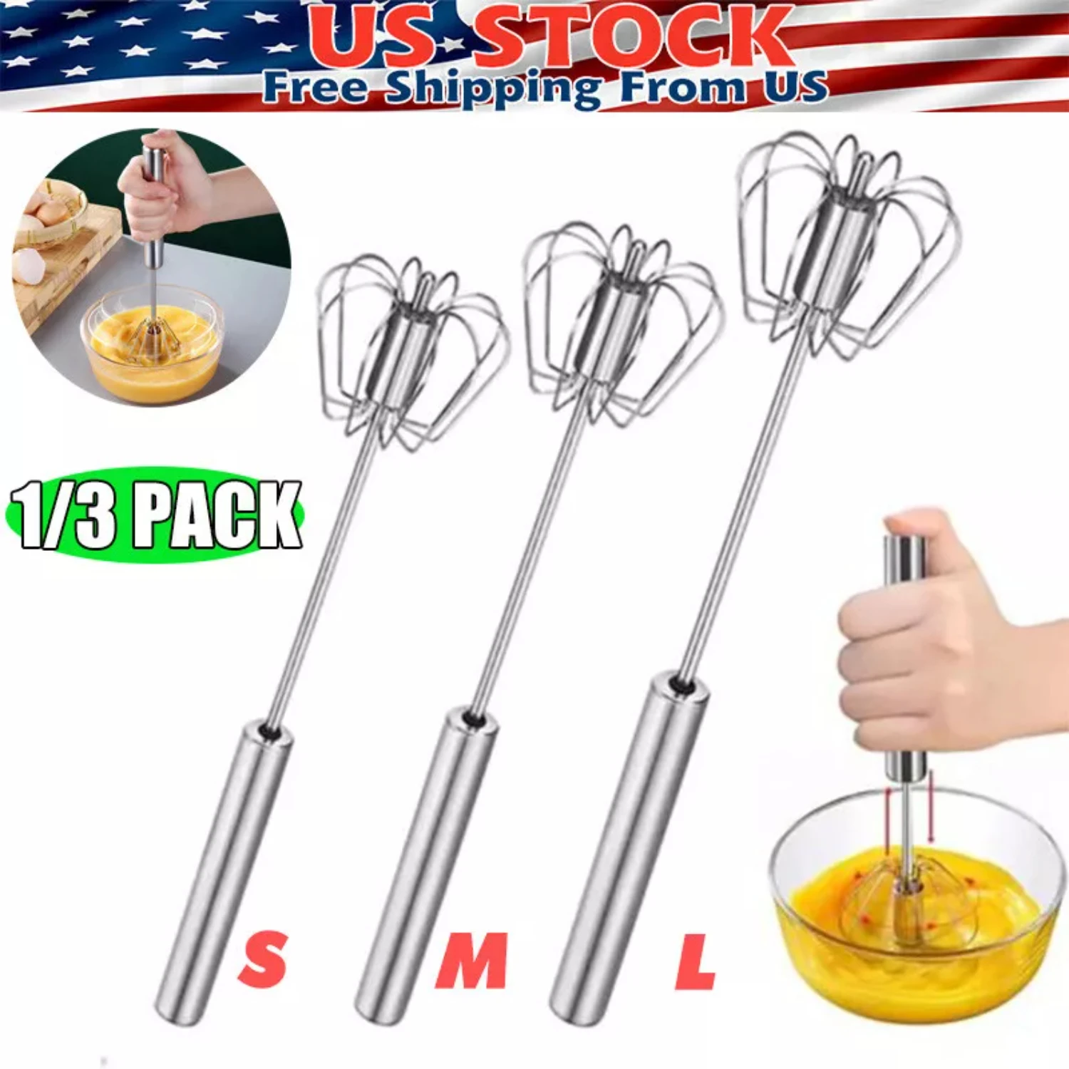 

Semi-Automatic Egg Whisk Hand Push Egg Beater Steel Blender Mixer Whis