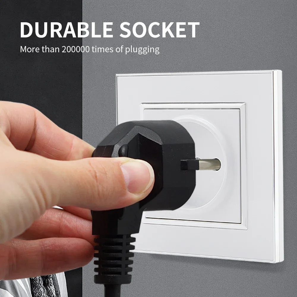 WESA الاتحاد الأوروبي القياسية مرآة الاكريليك مقبس الحائط الأبيض لهب لوحة مقبس الطاقة 16A مخرج كهربائي لا الأرض القياسية #3