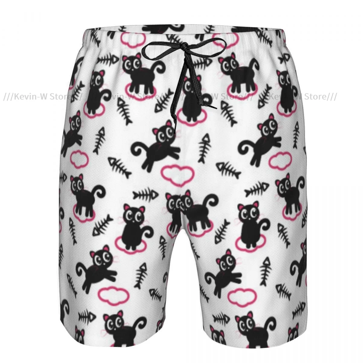 Swimwear Mens Swim Shorts Beach Swimming Trunks For Man Black Cats On Cloud With Fish Swimsuit Surf Board Bathing Suit