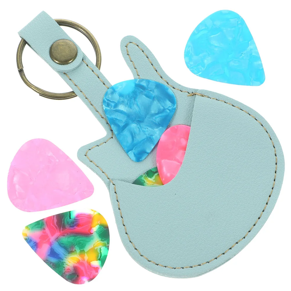 

Storage Bag Guitar Pouch Key Chain Acoustic Picks Case Pu Plectrum Holders with Keyring