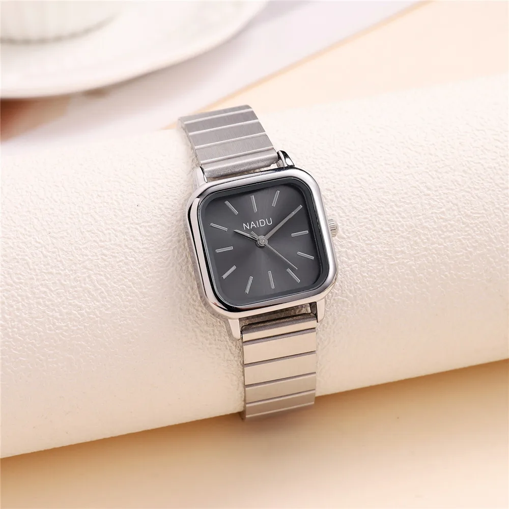 fashion square dial silver steel band women quartz watch