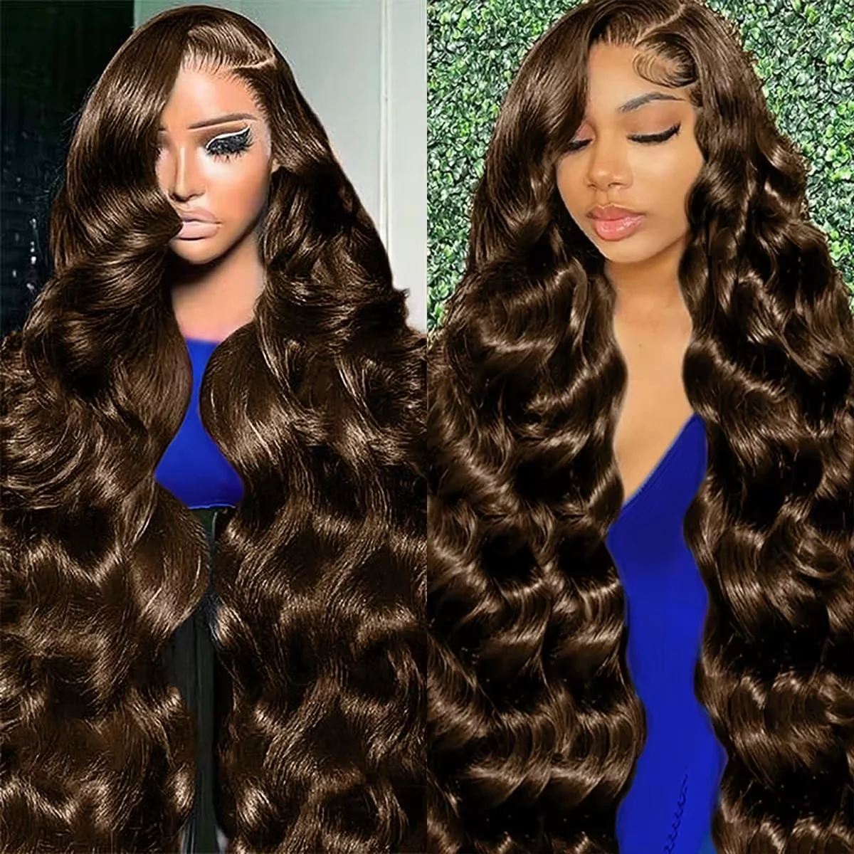

Парик из натуральных волос Body Wave, шоколадно-коричневый, 13x6 HD Lace Frontal, 46 дюймов, 13x4 HD Lace Front, бразильские парики, плотность 200%