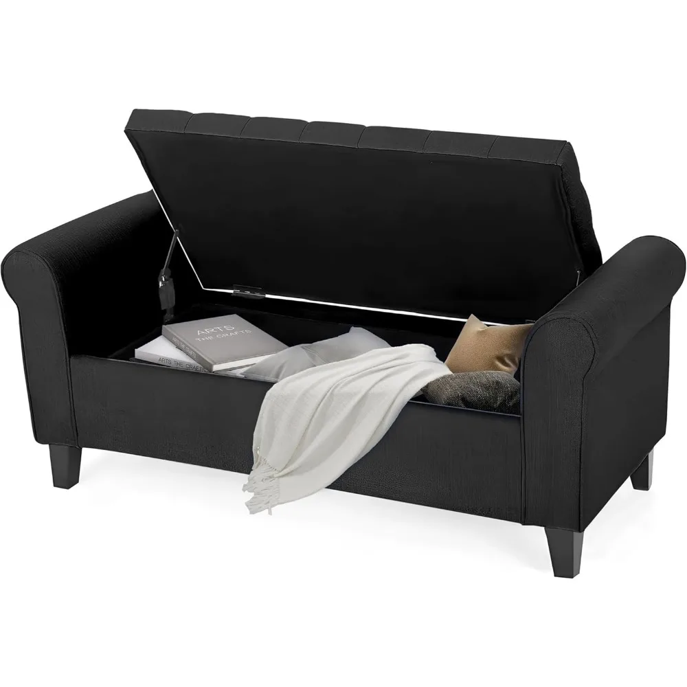 Storage Ottoman Bench, Upholstered End of Bed Storage Bench with Tufted Cushioned Rolled Arm Large Storage Space