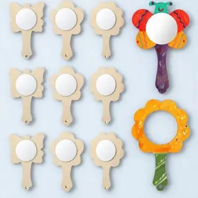 18 قطعة مرايا خشبية صغيرة دهان داي مرآة محمولة للأطفال حرفية غير مكتملة مرايا خشبية صغيرة نشاط فني