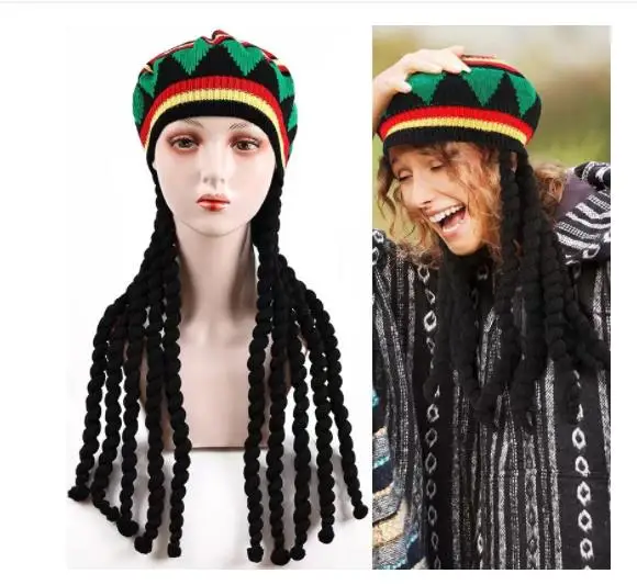 Hip Hop Cap Knitted Wig Braid Hat men women Jamaican Bob Marley Rasta Beanie Winter Gorra Hombre Dreadlocks Reggae Czapka Zimowa