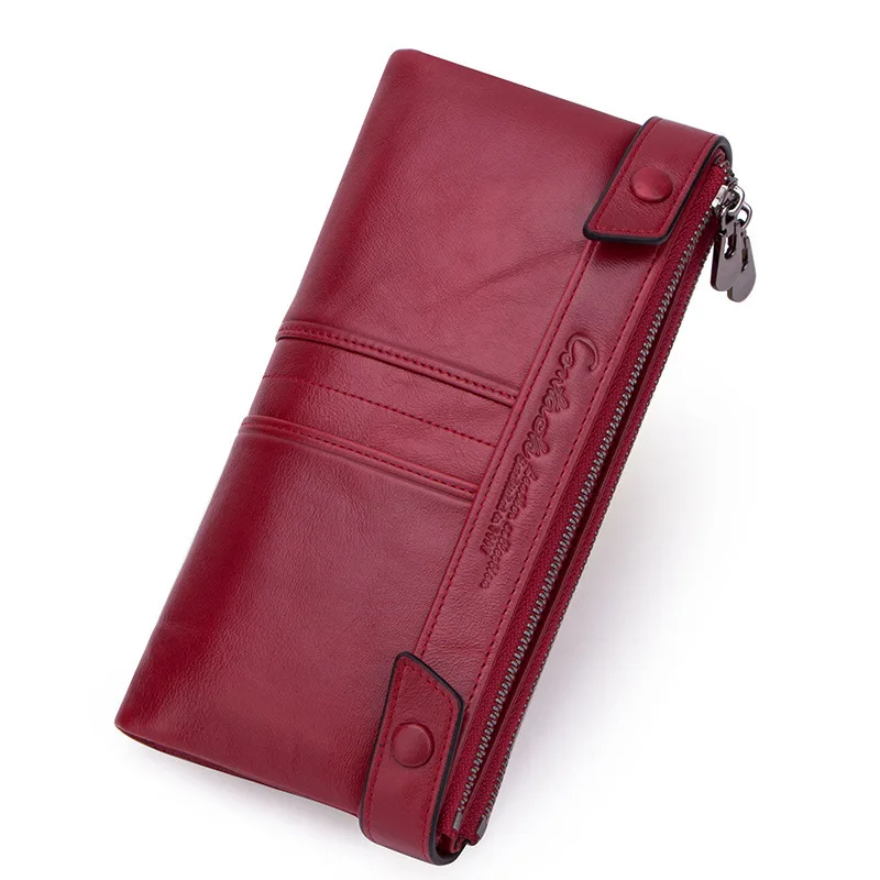 New Fashionable British Style Anti Theft Brush Fashion Cowhide Wallets Fold Long Zipper Genuine Women's Leather Clip Men Wallets