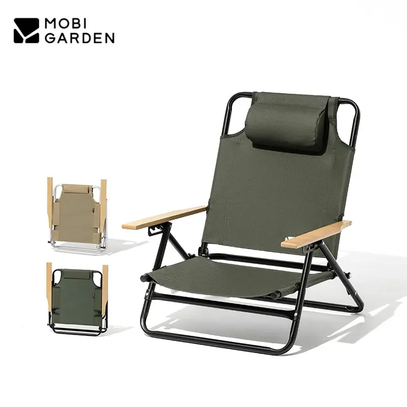 MOBI silla baja ajustable para jardín, sillón portátil de aleación de aluminio con almohada, individual, para Picnic al aire libre y oficina