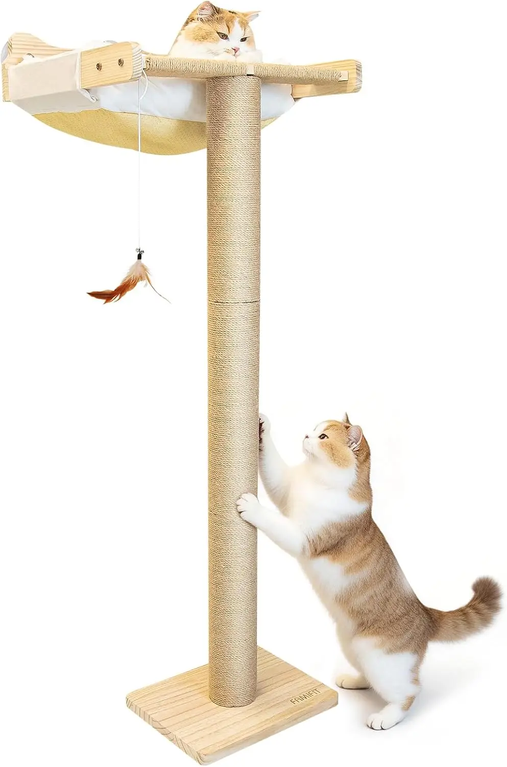 

Подставка-лежанка для кошек на окно с когтеточкой, регулируемая по высоте 46 дюймов, с присоской – подушка из белого кроличьего меха, разноцветная