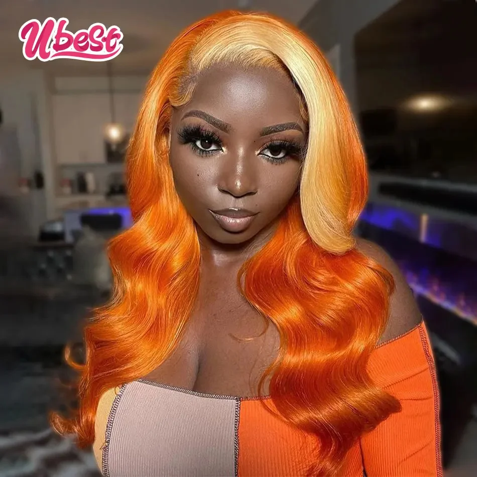 13x6 Ombre Orange 613 Color BodyWave Lace Front Human Hair Wig 180% Brazilian Body Wave Transparen Lace Frontal Wig For Women