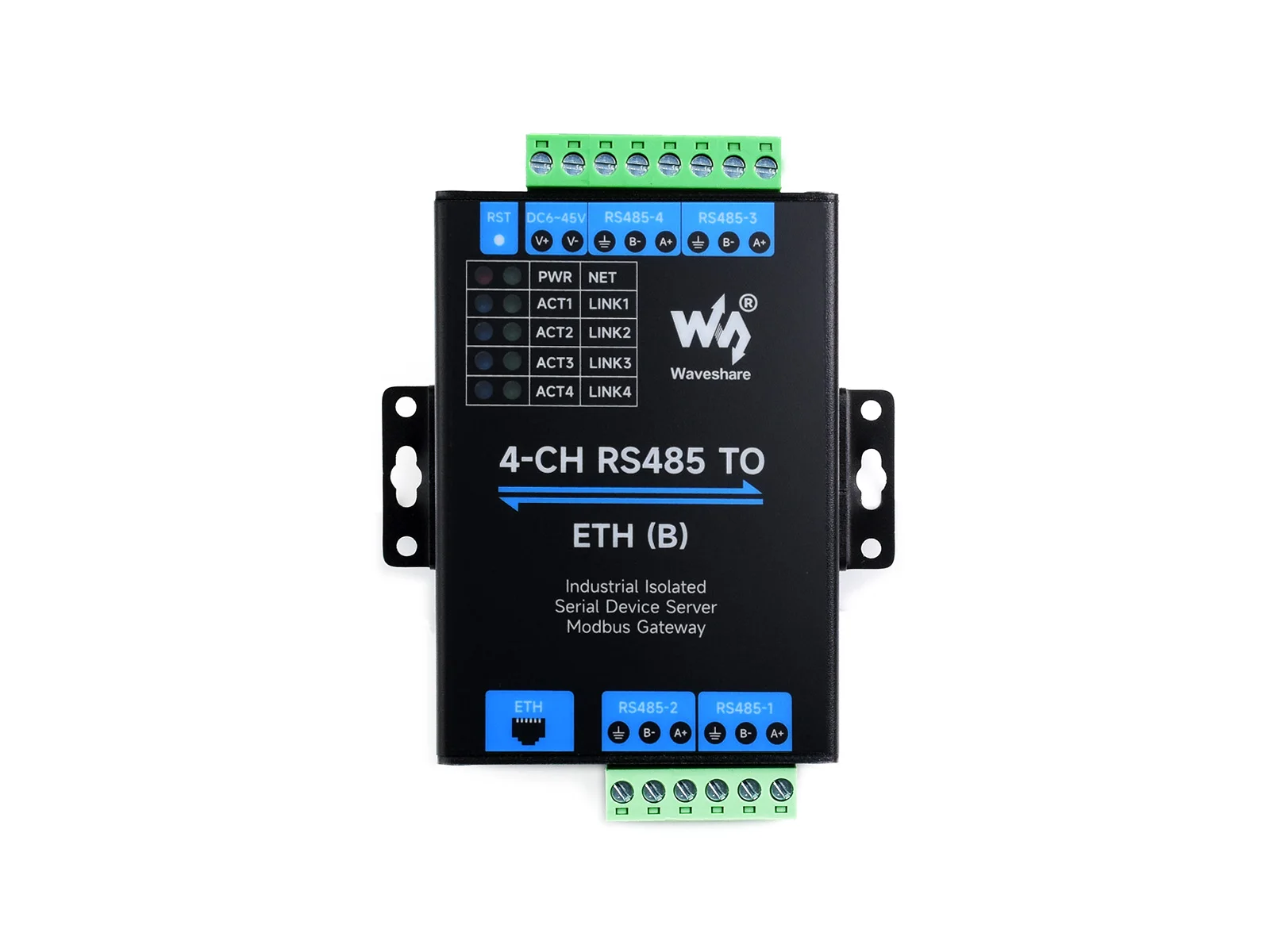 4-Ch RS485 ke RJ45 Ethernet Serial Server, 4 saluran RS485 operasi independen, Rail-mount Industrial terisolasi modul Serial,