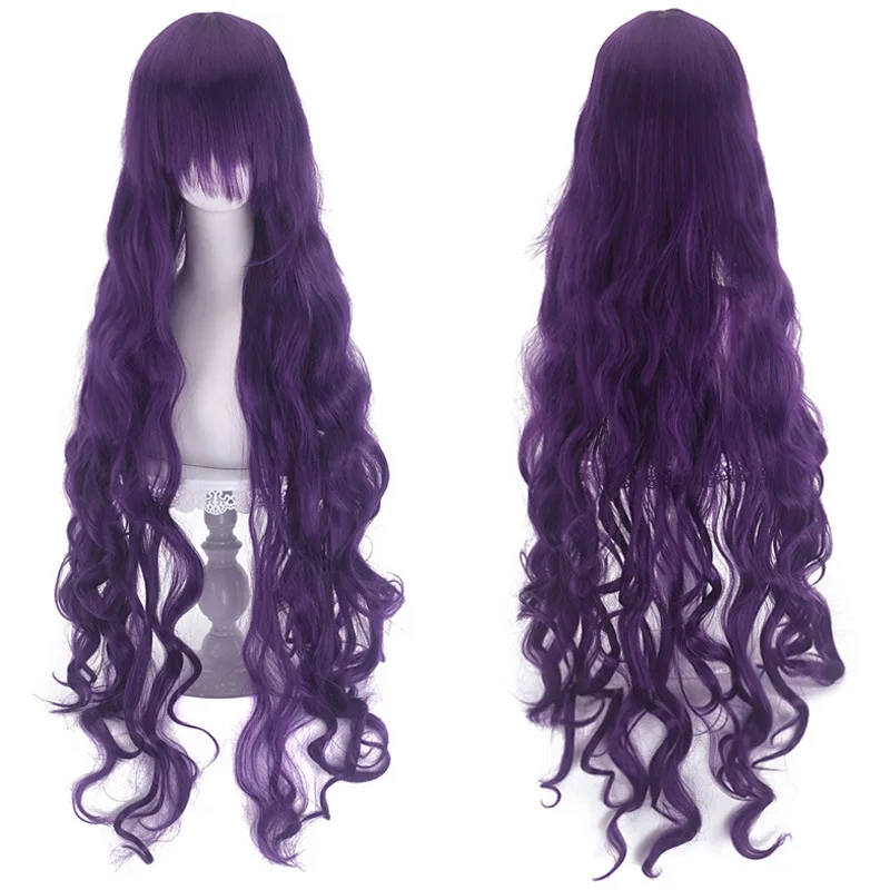 100cm Long Wavy Curly Synthetic Cosplay Wig with Bangs