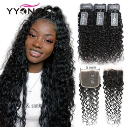 YYong 28 30 inch 5X5 Closure With Bundles Brazilian Remy Human Hair Water Wave Bundles With Closure Pre Plucked Natural Hairline