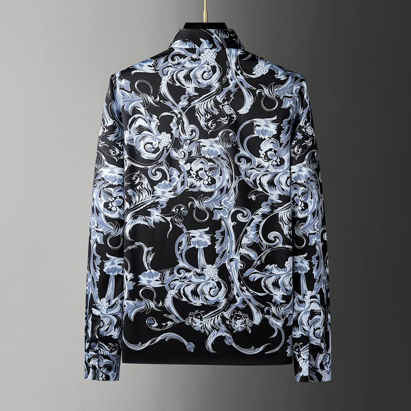 Fashion Men Shirt Long Sleeve Summer Floral Design Anti Wrinkle Comfortable