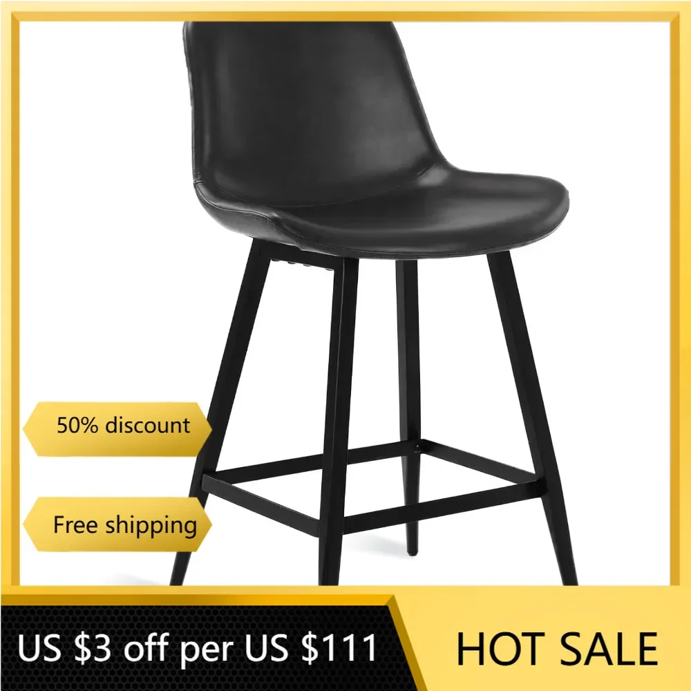 

Modern Bucket Barstool Set of 3, Barstools with Back and Footrest, Faux Leather Bar Stools for Kitchen Island Restaurants