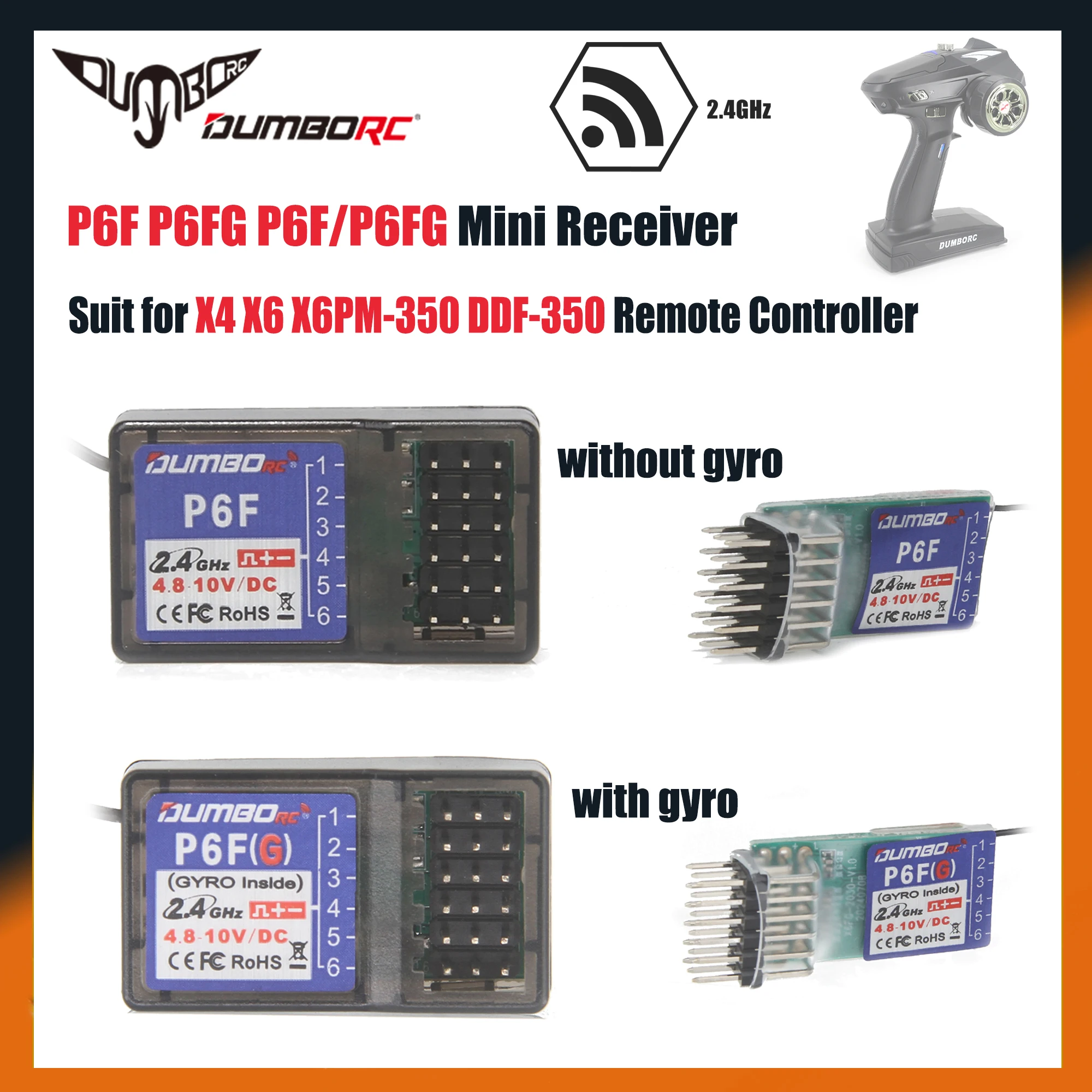 DUMBORC P6F P6FG P6F/P6FGMini 6CH 2.4G Receiver Gyro Radio System for X4 X6 DDF-350 Transmitter Remote Controller RC Car Boat
